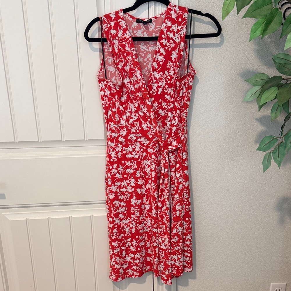 Floral Orange and White Faux Wrap Dress